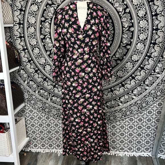 Zara Black Floral Midi Maci Long sleeve Cottagecore Rose Dress sz. S boho light - Picture 6 of 17